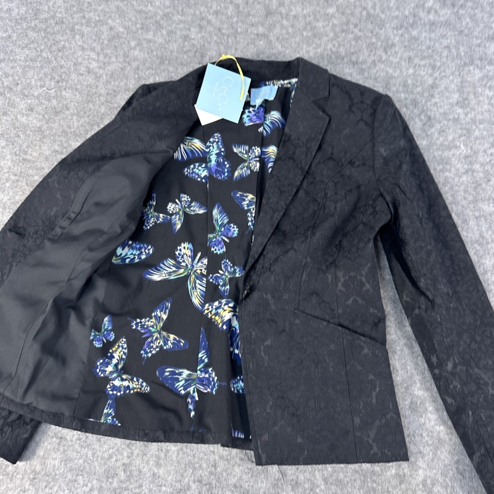 CeCe Cynthia Steffe Blazer Womens 6 Black Butterfly Kiss Jacquard Jacket NWT